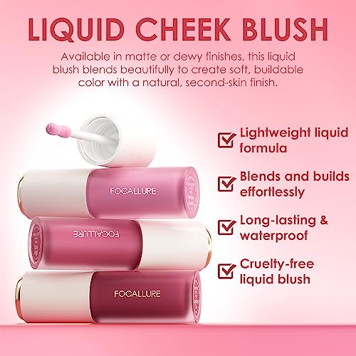 FOCALLURE Silky Cream Liquid Blush,Leaving a Matte Dewy Makeup Look,Easy to Apply and Create a Natural Flush,Long Lasting and Lightweight Cheek Blush Face Makeup,LOYALTIES LIE (Pack of 2)