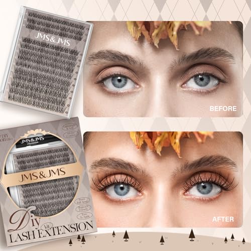 JMS&JMS Lash Clusters Kit D Curl Lash Lift Kit Wispy Natural Lash Clusters with Lash Bond and Seal Eyelash Applictor Lash Remover Lash Extension Kit for Beginner (8-18mix)