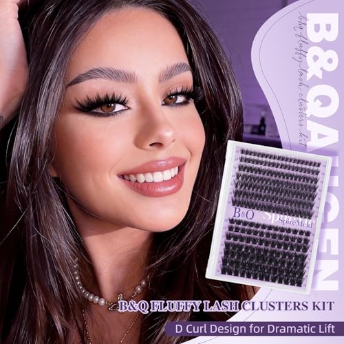 B&Q SpireMeld Fluffy Lash Clusters Kit - 0.03mm Ultra-Fine Manga Lash Clusters, Achieve Voluminous & Soft Look, Includes 10-18mm Mixed Length, Complete DIY Eyelash Extension Kit (80D+100D-10-18MIX)