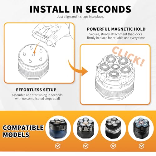 6 Blade Magnetic Replacement Shaving Heads for 6D Bald Head Shavers, Compatible with Most Magnetic Electric Razors for Men (4 Packs)