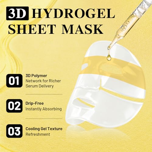 Collagen Face Mask with 24K Gold & Snail Mucin, Extra Eye Care Hydrogel Mask for Age-Defying & Skin Glowing, Overnight Elasticity Repair, 37g x 4 Sheets
