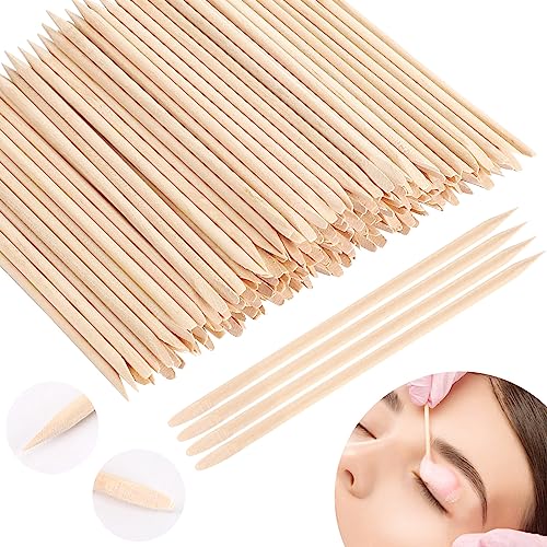 JANYUN Hair Removal 200 Pcs Eyebrow Wax Sticks, Wooden Waxing Spatulas for Small Detailed Areas, Orange Wood Nail Sticks