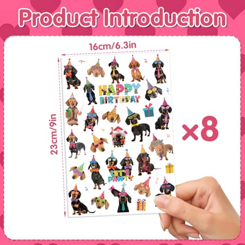 Gameza Dachshund Temporary Tattoos Stickers - 200+ Weiner Dog Party Decorations Favors Supplies Funny Dachshund Tattoo Stickers Gifts for Kids Adults Dog Themed Party Decor Prizes Rewards