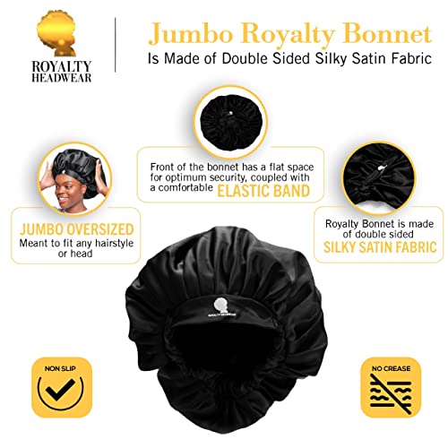 Royalty Headwear Silk Satin Bonnet for Women - Adjustable Jumbo Extra Secure Non-Slip Satin Cap Silk Hair Bonnet for Sleeping