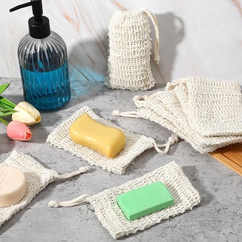 SHENLIU 50 Pack Soap Bags with Drawstring, Mesh Exfoliating Soap Saver Bag Sisal Soaps Pouch Bar Foaming and Drying Exfoliating Net for Bath Shower Massaging Scrubbing (5.3 ¡¿ 3.7inch)