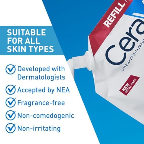 CeraVe Moisturizing Cream, Body and Face Moisturizer for Dry Skin, Body Cream with Hyaluronic Acid and Ceramides, Daily Moisturizer, Oil-Free, Fragrance Free, Non-Comedogenic, 16 Ounce Refill