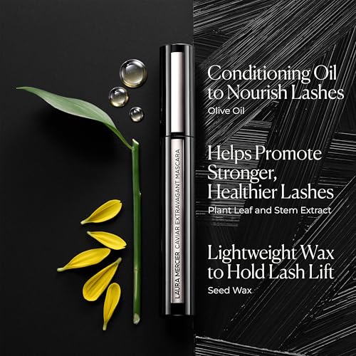 Laura Mercier Caviar Extravagant Mascara Volume and Length, 3X Curl and Lift, 24HR Buildable Wear, Promotes Stronger, Healthier Lashes, Intense Black, Smudge- & Transfer-Proof