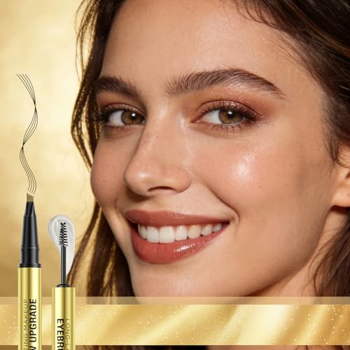 Eyebrow Pen and Brow Gel Clear - Eyebrow Pencils for Women with Natural Hair Like Strokes, Eyebrow Makeup for All-Day Defined, Waterproof, Smudge-proof, Black Brown