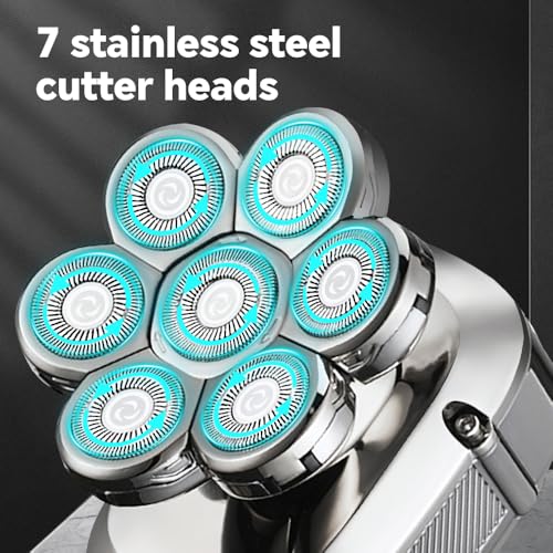 5-in-1 Electric 7D Head Shavers for Bald Men,Wet Dry Waterproof Cordless Men's Rotary Razor for Head/Face, Grooming Kit with Nose Trimmer-Hair Clippers, LED Display USB Charging Rechargeable