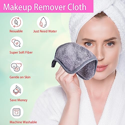 Makeup Remover Cloths for Face, Eye, Lips - Reusable Makeup Remover Pads Soft Microfiber Facial Cleansing Cloths 8 x 8 inch 12 Pack (Gray)