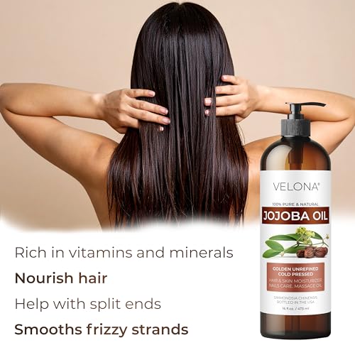 Jojoba Oil - 16 fl oz (with Pump) | 100% Pure and Natural | Golden, Unrefined, Cold Pressed, Hexane Free | Moisturizing Face, Hair, Body, Skin Care