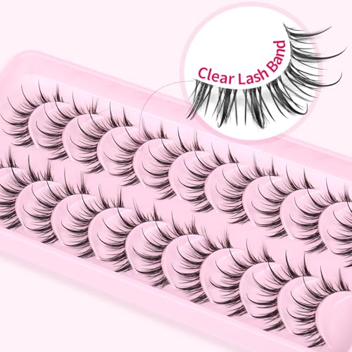 Manga Lashes Wispy Natural Look False Eyelashes Spiky Eyelashes Anime Fake Eyelashes Strip 3D Doll Lashes False Eye Lashes with Invisible Lash Band 10 Pairs