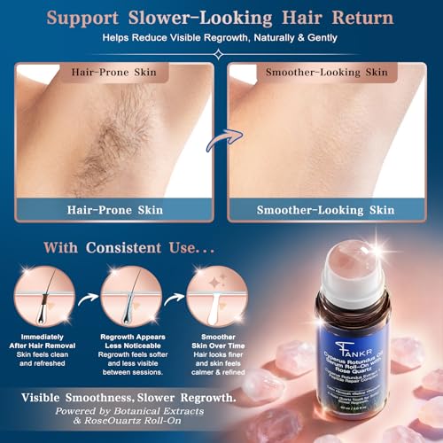 Cyperus Rotundus Oil Serum Roll-On with Rose Quartz, Targeted Post-Hair Removal Care, Helps Reduce the Appearance of Regrowth Over Time, Non-Greasy, 60 ml