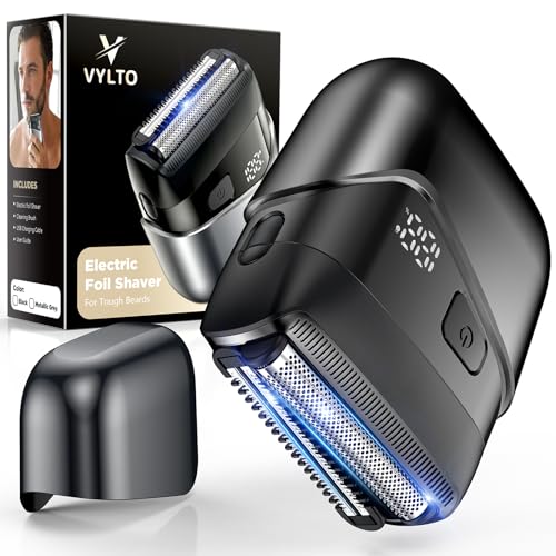Electric Foil Shavers for Men- New Version Mini Electric Razor with 3D Floating Heads & Precision Blades, Portable Cordless Electric Shaver IPX7 Waterproof, LED Display & Fast Charge, Black