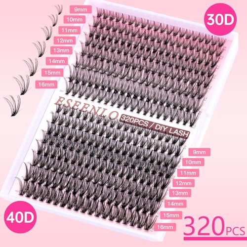 Lash Extension Kit, 320pcs DIY Eyelash Extension Kit 9-16mm Mix, 30D 40D Curl Individual Lash Clusters with Bond, Seal, Remover and Tweezers