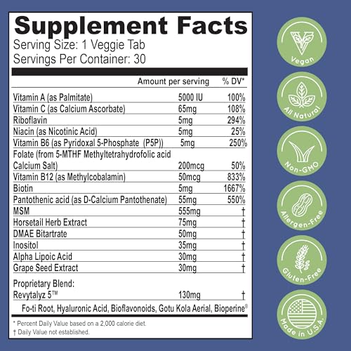 Essential Source Biotin (Biotina Vitaminas) - Hair Skin Nails Vitamins for Women & Men - 5000 mcg - Hair Growth Support Supplements - 90 Tablets - with Revytalyz 5, Vitamin A, C, B12 - Made in USA