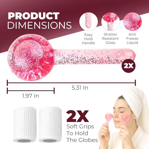 Ice Globes for Face 2Pcs ? Freezer Safe Ice Globes for Facials, Skin Tightening & Anti-Aging ? Reusable Facial IceGlobes for Reduction of Puffiness & Wrinkles of Face, Neck & Eyes?Pink