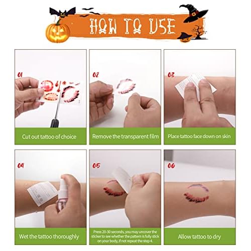 10 Sheets Halloween Zombie Makeup Temporary Tattoos, Realistic Fake Scar Bloody Wound Stitch Tattoo Stickers Waterproof for Halloween Party Cosplay