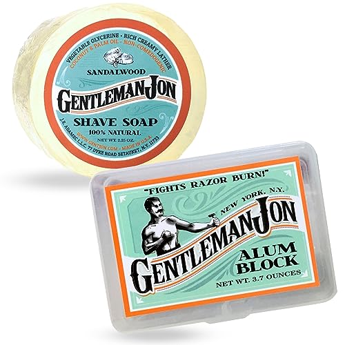 Gentleman Jon Luxe Shave Kit - Sandalwood Shaving Soap (2.25oz) & Alum Block in Plastic Case (3.7oz) - Ultimate Shaving Solution for Smooth, Soothing, and Razor Burn Relief