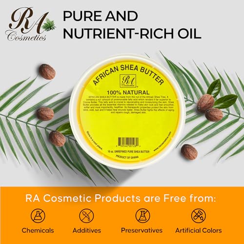 RA Cosmetics 100% Pure African Shea Butter, Golden - Unrefined, Raw African Luxury Head-to-Toe Moisture Miracle for Radiant Skin and Luscious Hair - Sourced from Ghana - 16 oz Jar