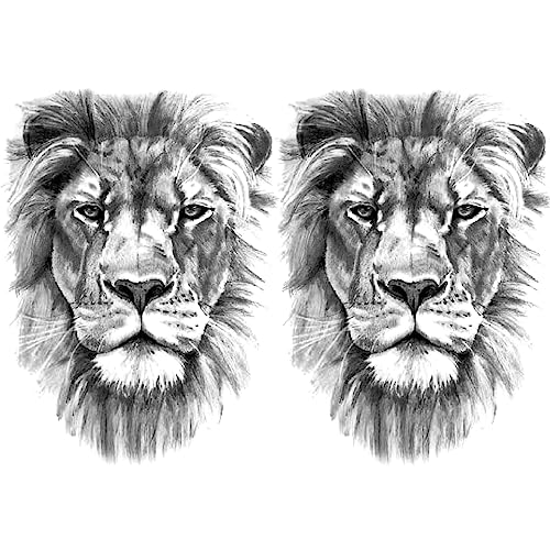 2 Sheets Realistic Animal Temporary Tattoos Stickers Sketch Lifelike Lion Designs For Men Waterproof Arm Leg Fake Body Art, Gym & Parties Bold Masculine Decals