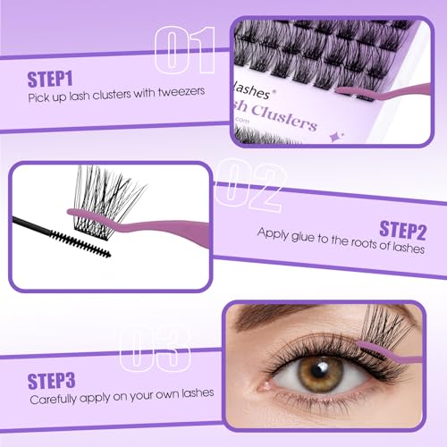 Cluster Lashes Individual Lash Extensions DIY Eyelashes C/D Curl Cluster Lash DIY Soft and Wispy Clusters Eyelashes Extensions Eyelash Clusters Extensions(Natural/Volume-0.07D,12-16mm Mixed)