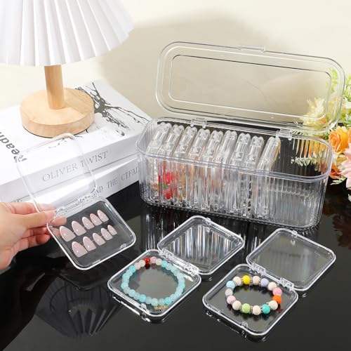 24 Pcs Clear Press On Nail Storage Box with 2 Large Organizers and 60 Adhesive Tapes, for Fake Nail Display, Nails Salon Packaging, and Nails Art Organization