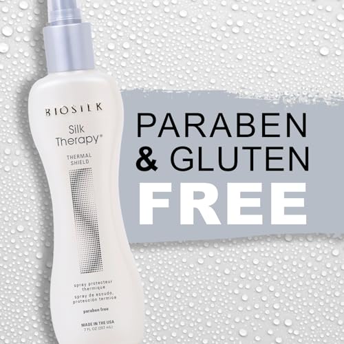 BioSilk Silk Therapy Thermal Shield Protection Spray, Heat Protectant for Hair, Shields Hair from Thermal Damage, Adds Shine & Holds Styles, Sulfate-Free, Paraben-Free, Cruelty-Free, 7?Oz
