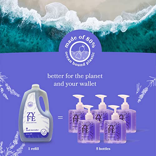 Eco Friendly Hand Soap Refills Family Pack - Pland Dervied Liquid Handsoap With 5x Vitamins - 2 12oz Pump Dispenser Bottles and 1 64oz Refill - Lavender