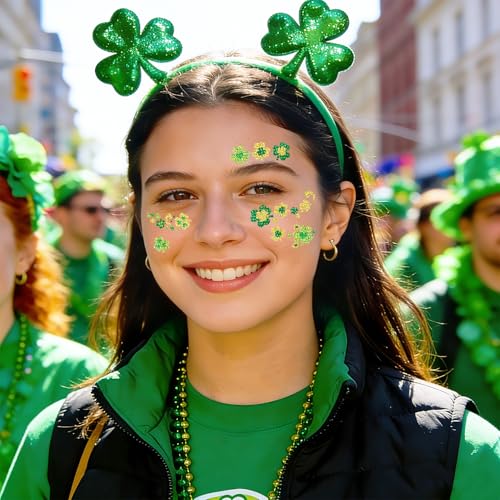 88pcs St Patricks Day Temporary Tattoos Glitter Shamrock Face Tattoos Clover Body Stickers for Irish Party Favors Parades Accessories Saint Patricks Day Decorations(face88)