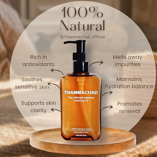 Thammachad Oil Cleanser Makeup Remover for Sensitive Skin Nourishing Cleansing Oil with Moringa & Camellia ? 100% Natural First-Step Face Cleanser, 200ml Handcrafted in Small Batch in the USA