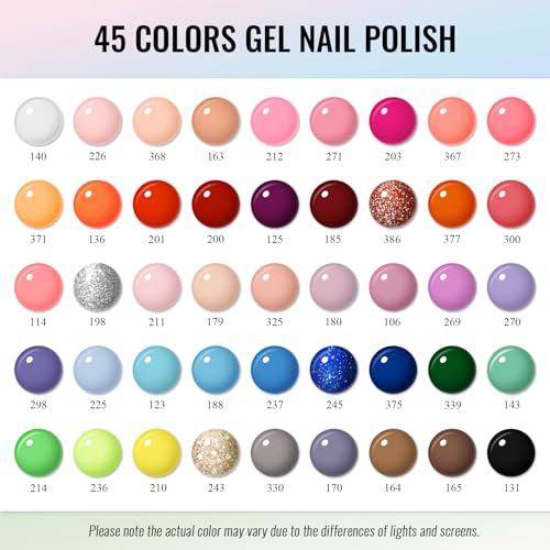 phoenixy Gel Nail Polish Kit with U V Light, 45 Colors All Seasons Soak Off 64 Pcs Gel Polish Nail Set with Base & Matte/Glossy/Glitter Top Coat Manicure Tools Complete Gel Nail Kit Gift for Women