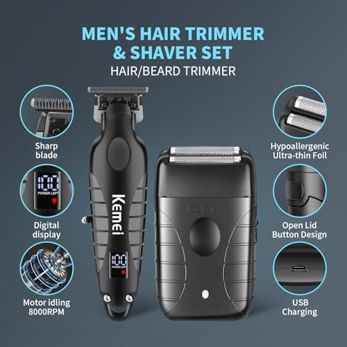 KEMEI Professional Electric Foil Shaver for Men, Beard Trimmer & Men's Grooming Set, Foil Shaving Kit and Bald Head Precision Trimmer, Cordless and Rechargeable with USB, Gifts for Men