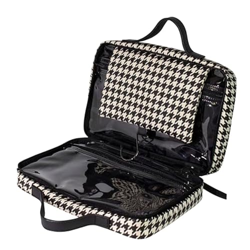Houndstooth Hanging Travel Bag, Toiletry Bag, Makeup Bag for Women, Portable Water-resistant Small Travel Bag for Toiletries & Cosmetic Essentials