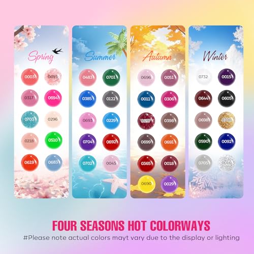MEFA 47 PCS Gel Nail Polish Kit, 42 Colors Collection Pink Purple Colorful Gel Polish Set with 5 Pcs Base and Glossy/Matte/Glitter Top Coat DIY Manicure Art at Home Gifts for Women