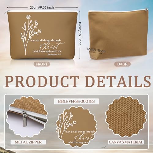 Reginary 20 Set Christian Gifts for Women Bulk 20 Religious Canvas Makeup Bags 20 Bible Verse Compact Mirrors Inspirational Church Holy Week for Easter Mother's Day(Neutral Colors,Aesthetic Style)