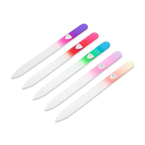 Bona Fide Czech Glass Files for Nails, 5-Piece Manicure Glass Fingernail Files with Cases (Malibu Color Set)