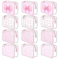 12 Pcs Clear Pink Bow Makeup Bags Bulk for Women PVC Coquette Cosmetic Bag with Zipper Travel Toiletry Pouch Pink Bow Team Gifts for Birthday Coquette Party Favor Storage Accessories