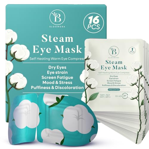 16 Pack Unscented Steam Eye Mask for Dryness, Puffiness, Strain & Relaxation, Heated Eye Mask for Sleep & Travel, Self-Heating & Disposable Warm Compress, Travel Essentials, Relaxation Gifts for Women