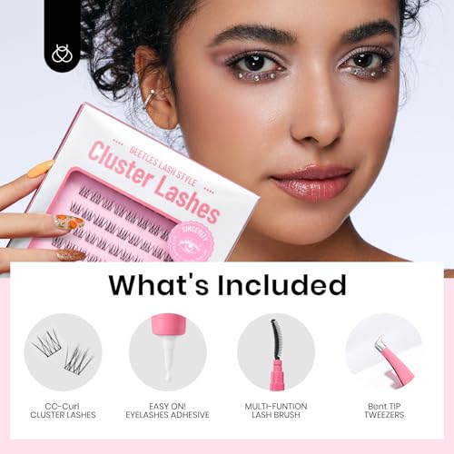 Beetles Lash Clusters Kit Natural Eyelash Clusters Kit 140pcs Individual Lash Extension Kit 9-16mm False Eyelash Extension Kit Lash Clear Adhesive, Brush and Tweezers DIY Lash Kit Sincerity KNS002