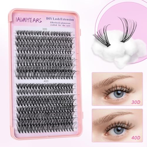 Lash Clusters Wispy 10-18mm 320pcs Volume Lash Extensions D Curvature Individual Lashes DIY Eyelash clusters Lashes fluffy false eyelashes(30+40D,0.07,10-18mm)