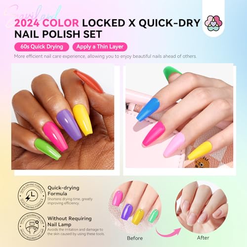 SAVILAND Nail Polish Set: Quick Dry Nail Polish Fingernail 20+3 Pcs Bright Neon Red Green Glitter Regular Nails Polish Kit with Base Top Polish Nail Art Polish DIY At Home Gift for Girls