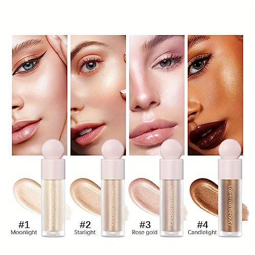 GECOMO Liquid Contour Beauty Wand Face Highlighter Bronzer Makeup Stick, Dewy Finish, Moisturizing Silky Smooth Texture 0.25 Oz/ 7.5ml - 02 STARLIGHT