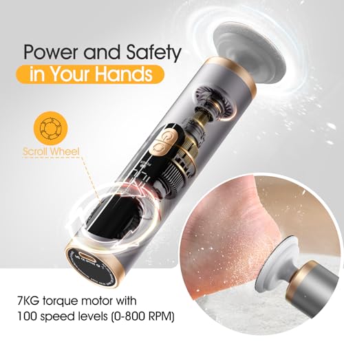 Electric Foot Callus Remover with Adjustable Speed Dial, Rechargeable Pedicure Tools for Feet with Powerful Motor for Dead Skin & Cracked Heel,Electric Foot File with 2 Detachable Discs