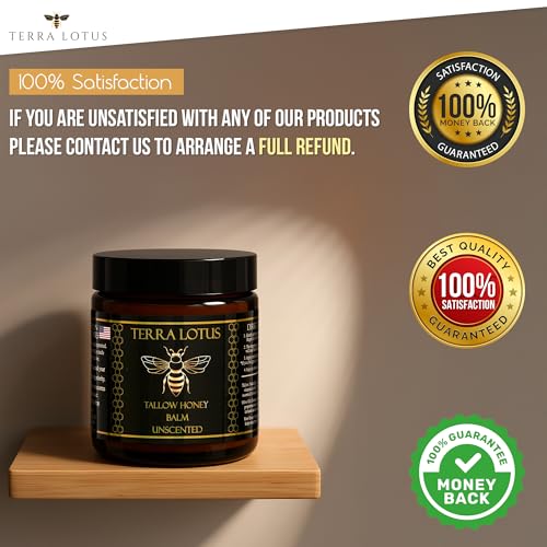 Organic Grass-Fed Beef Tallow Balm with Raw Honey - Moisturizing Cream for Soft, Smooth Skin - Handmade All-Natural Moisturizer (4oz, Unscented)