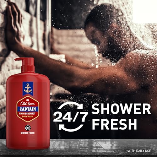Old Spice Refreshing Body Wash for Men, 3X Defense, 24/7 Shower Fresh with Long Lasting Scent, Red Collection, Captain with Bergamot Scent, 33.4 oz