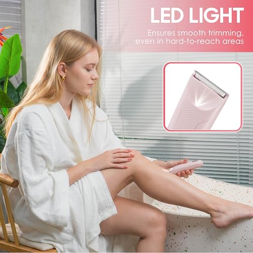 Bikini Trimmer - Pubic Hair Trimmer for Women, Ceramic Blade, Waterproof Electric Shaver for Women with Standing Recharge Dock & Travel Pouch, Female Hygiene Razor