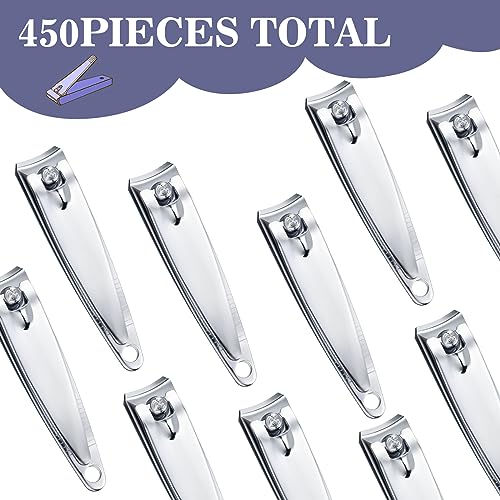 Hestya 450 Pcs Nail Clippers Bulk Stainless Steel Clippers Bulk Portable Toenail Clipper Sturdy Nail Cutter Manicure Trimmer Curved for Men Women Toe Travel Pedicure Clip