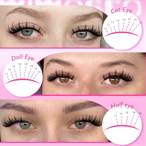 wiwoseo Fluffy Lash Clusters Kit Spikes Lashes Clusters Eyelash Extensions Kit Thick Volume Lash Extension Kit Cluster Lashes with Spikes 10-18MM Spiky Eyelash Clusters Kit Clear Lash Bond and Seal