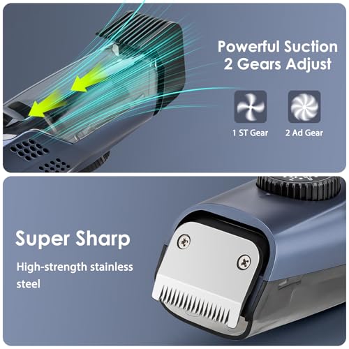 Vacuum Beard Trimmer for Men with 20 Length and Styles Adjustable, Built-in Vacuum Trimmer for Mustache, Sideburns, Facial Hair, Rechargeable Mustache Trimmer